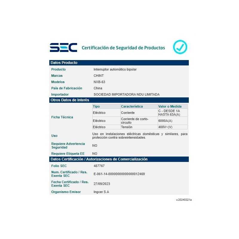 Interruptor 2Px40A 10kA curva C, NXB-63H