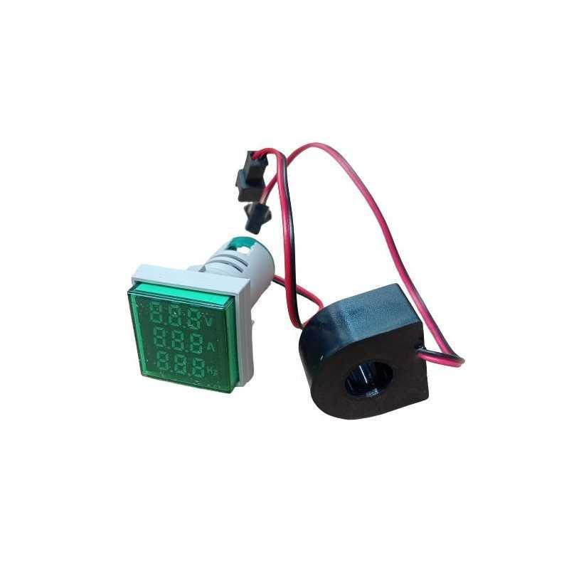 Voltímetro /Amperim / Frec. LED Verde ø22mm, 100A 50-500VAC