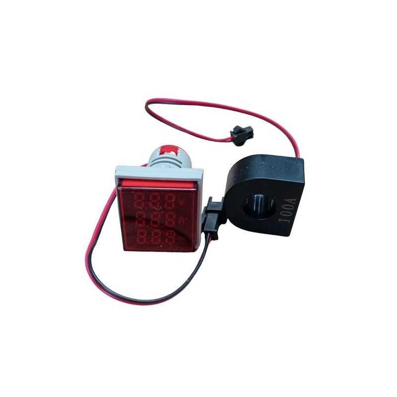 Voltimetro /amperim / frec. LED Rojo ø22mm, 100A 50-500VAC