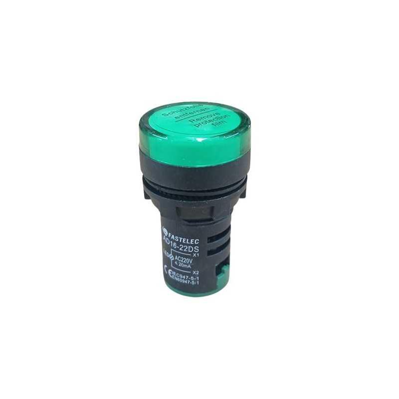 Piloto LED compacto IP65 Ø22mm economica 220Vac/dc Verde
