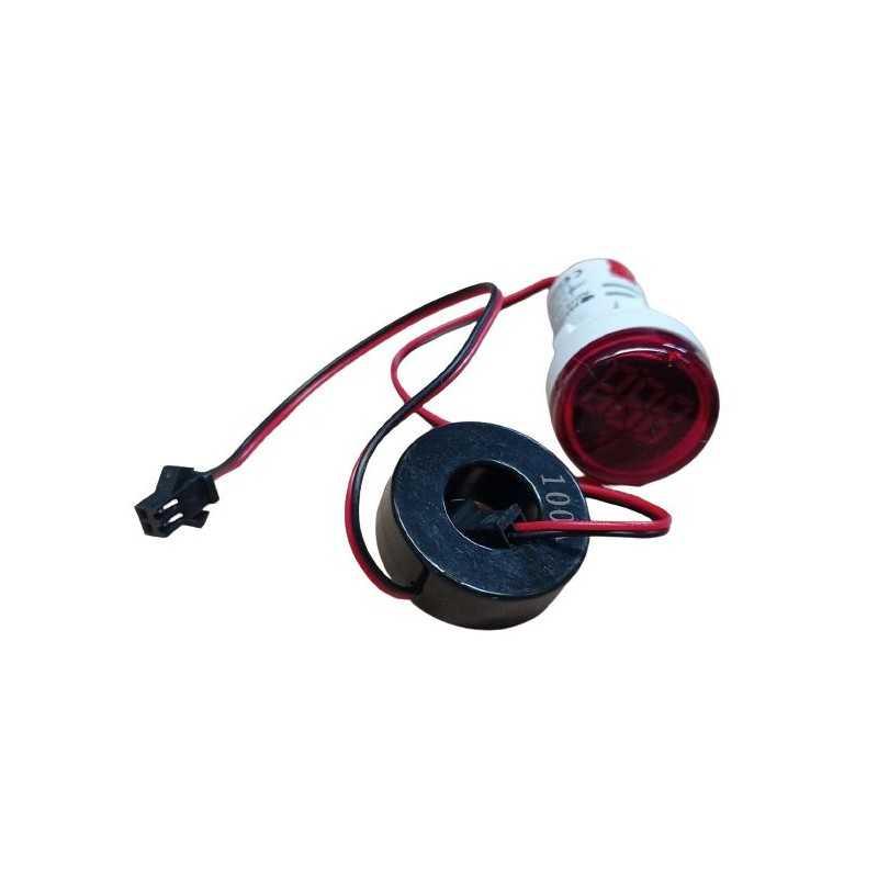 Amperimetro LED ø22mm /100A, Voltaje Max 380VAC, Rojo