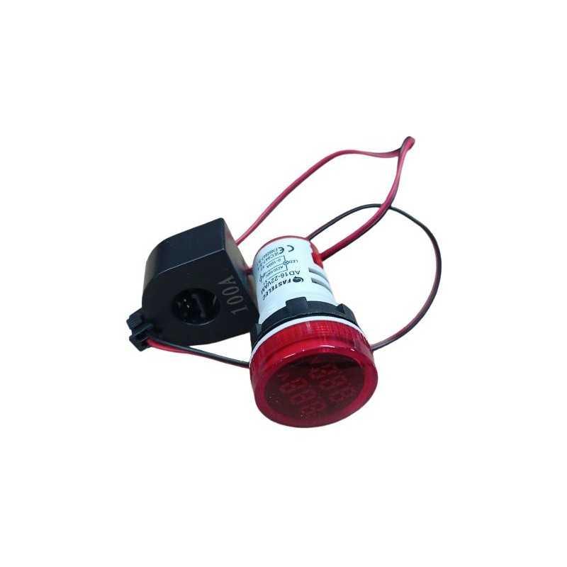 Voltimetro /amperimetro LED Rojo ø22mm, 100A 50-500Vac