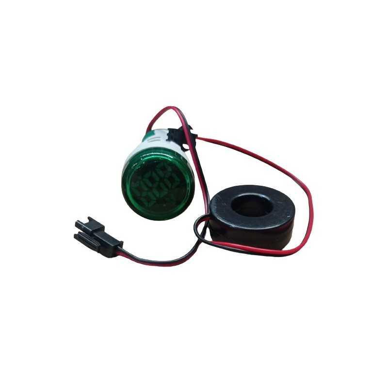 Amperimetro LED ø22mm /100A, Voltaje Max 380VAC, Verde