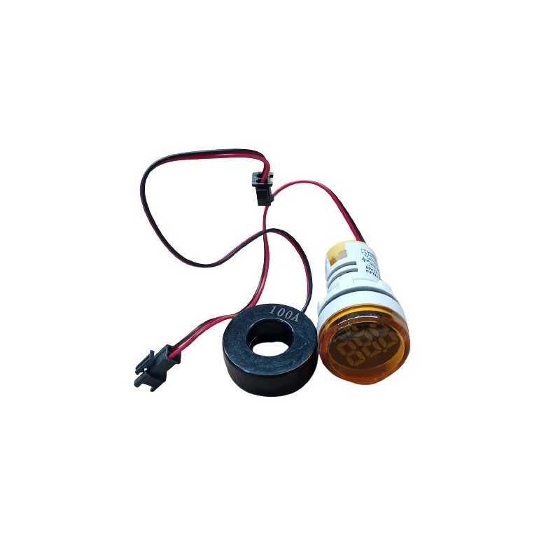 Amperimetro LED ø22mm /100A, Voltaje Max 380VAC, Amarillo
