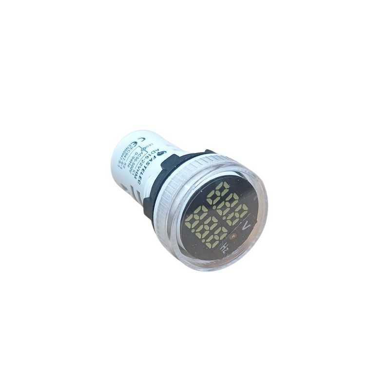 Voltimetro / frecuencimetro LED Blanco ø22mm 100A 50-500VAC