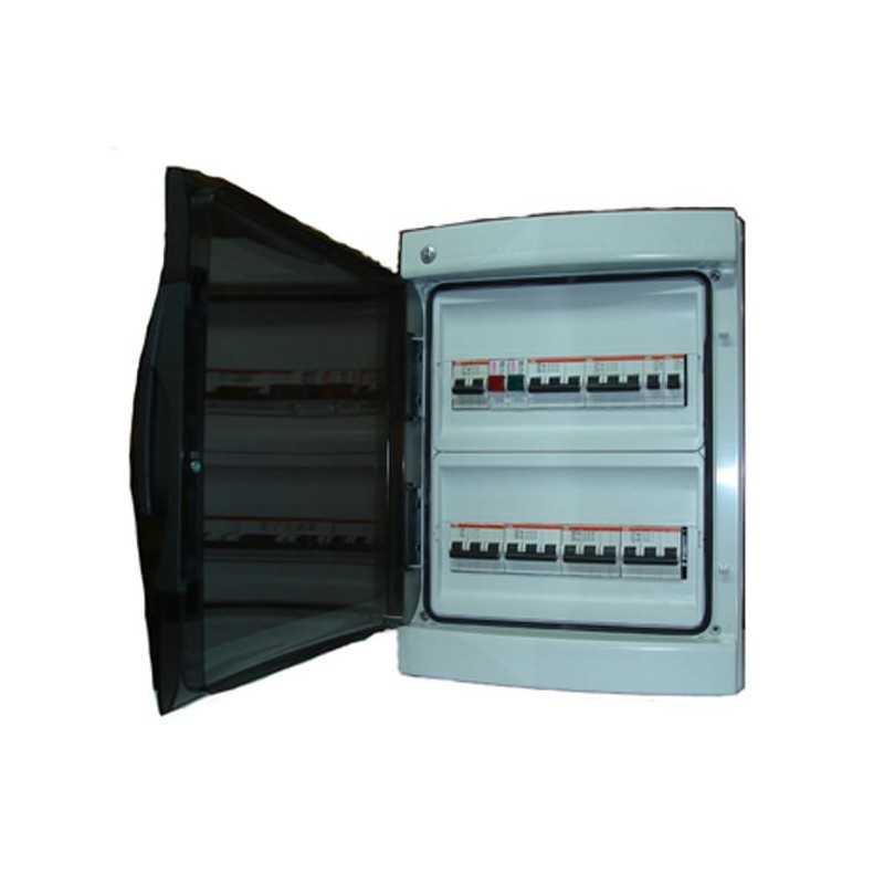 Caja policarbonato IP65, 24 (12x2) modulos, puerta transp.
