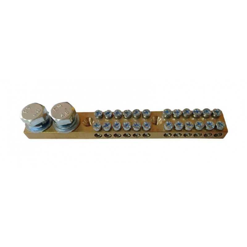 Regleta laton doble 2M10+2x12M5, L=144mm 180A 16mm² max.