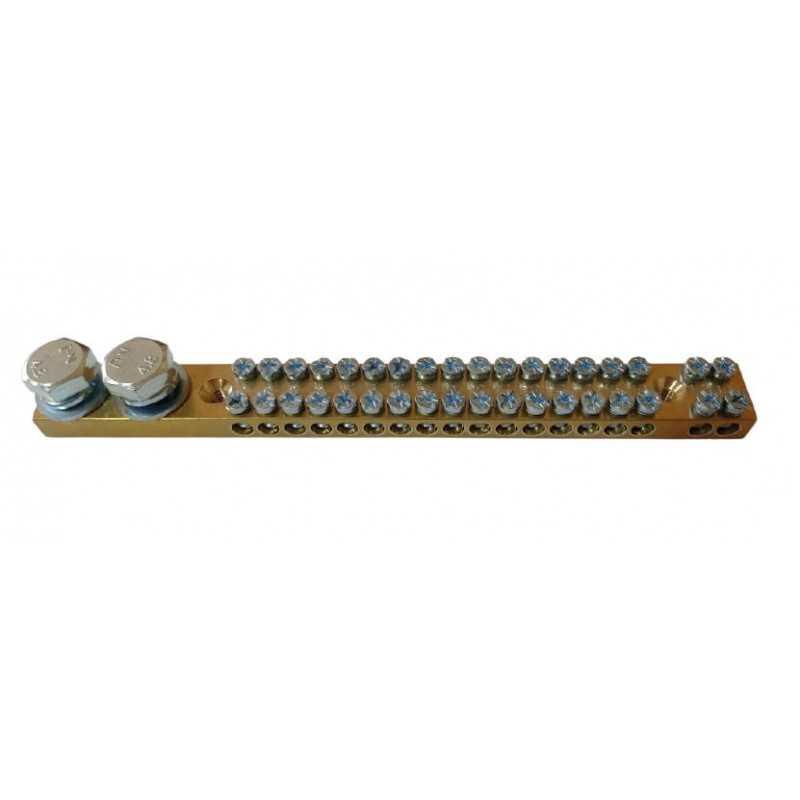 Regleta Laton Doble 2M10+2x18M5, L=187mm 180A 16mm² Max.