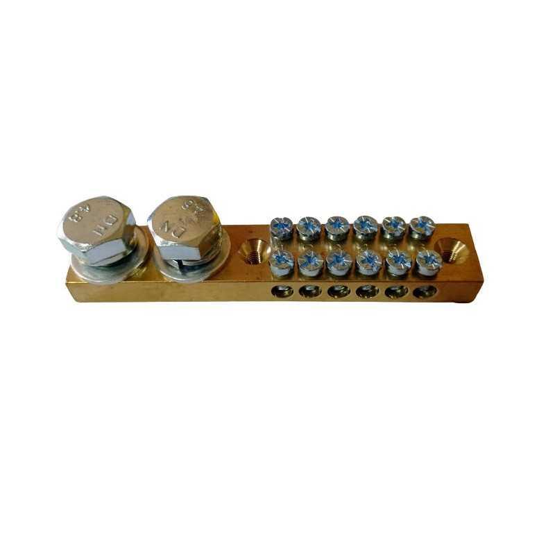 Regleta laton doble 2M10+2x6M5, L=102mm 180A 16mm² max.