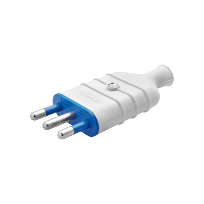 Enchufe macho domiciliar 3 polos en linea 16A, blanco