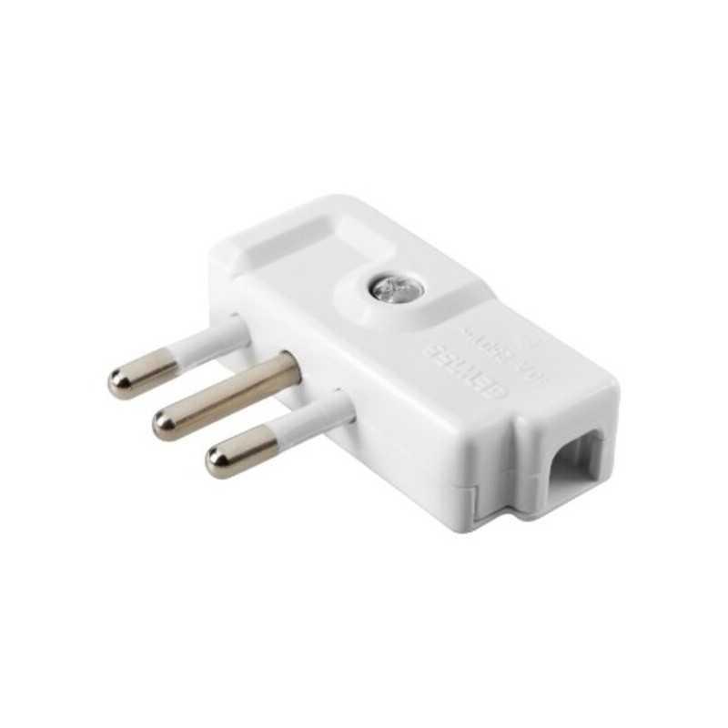 Enchufe macho domiciliar 90° 3 polos en linea 10A, blanco