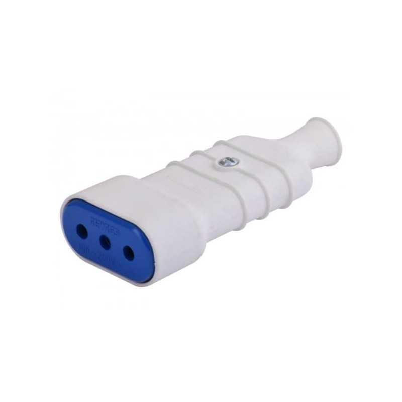 Enchufe hembra domiciliar 3 polos en linea 10A, blanco