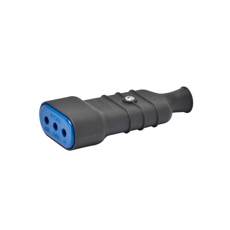 Enchufe hembra domiciliar volante 2P+T 10A, negro