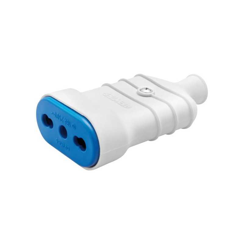Enchufe hembra domiciliar 3 polos en linea 10/16A, blanco