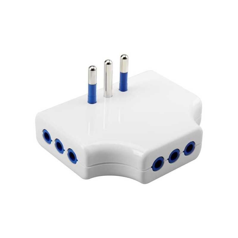 Adaptador triple domiciliar 2p+tierra x 10A, Blanco