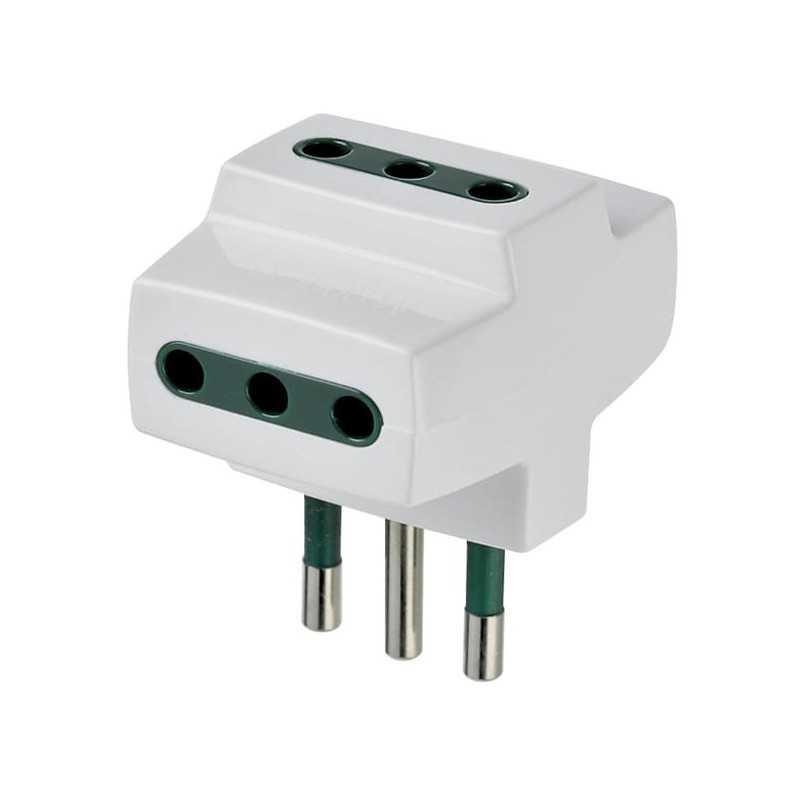 Adaptador triple domiciliar 2p+tierra x 10A, Blanco