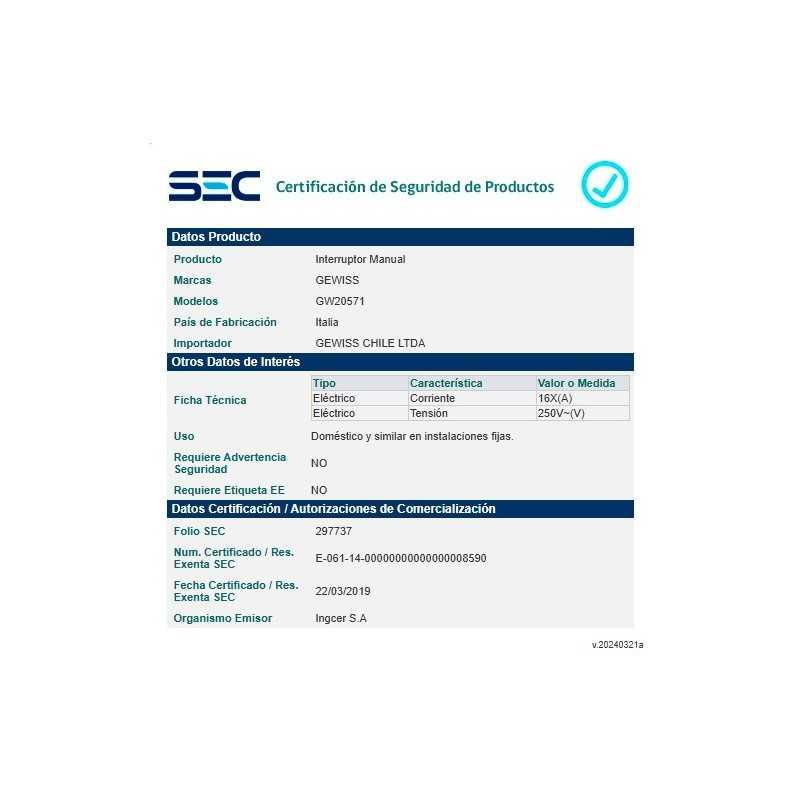 Módulo Interruptor 9/12 16A 250V Blanco